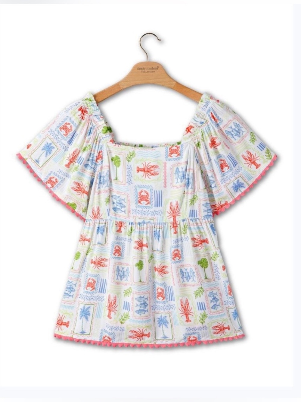 Simply Southern S Coastal Lobster Print Women’s Shortsleeve Top.